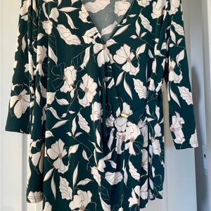 Floral V-Neck Wrap Top - Green and White